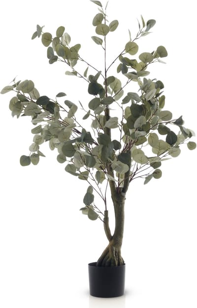 Meisterhome - Kunst Eucalyptus Plant 120 cm XL – Realistische Kunstplant Boom – Grote Kamerplant – Onderhoudsvrij – Grijsgroene Bladeren – Moderne Woondecoratie – In Zwarte Pot – Voor Woonkamer, Hal & Kantoor