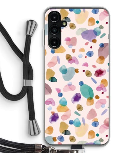 Case Company® - Hoesje met koord geschikt voor Samsung Galaxy A14 hoesje met Koord - Terrazzo Memphis - Telefoonhoesje met Zwart Koord - Bescherming aan alle Kanten en Over de Schermrand