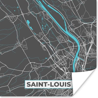 Poster Saint-Louis - Plattegrond - Stadskaart - Frankrijk - Kaart - 100x100 cm XXL