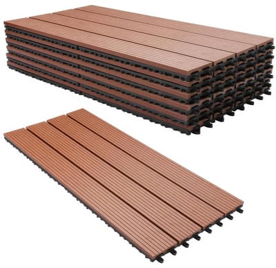 Vloertegels voor buiten - Terrastegels WPC - Terras aanleggen - Snelle klikmontage - 90 x 30 cm - Eikenlook Bruin