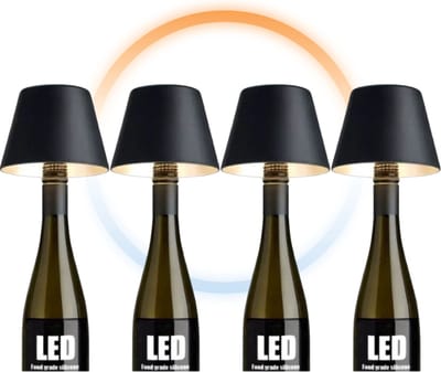 4 Stuks - Oplaadbare Flessenlamp - Tafellamp - Dimbaar - Aluminium - Waterdicht - Zwart