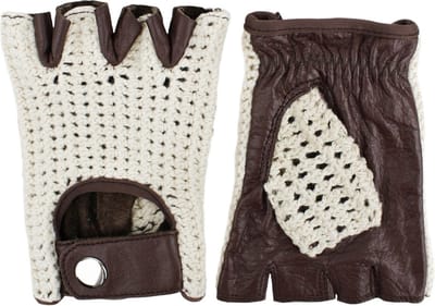 Swift Vintage Vingerloze Crochet Handschoenen - Crochet Handschoenen Dames - Donkerbruin - Echt Geitenleer - Naadloze pasvorm - Gehaakte Handschoenen - Maat XS