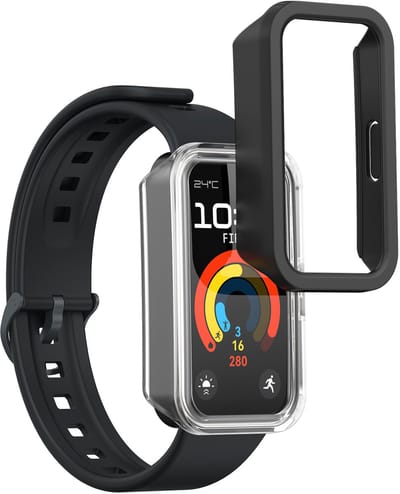 kwmobile Cases Compatible with Huawei Band 10 / 9 / 8 - Set of 2 Fitness Tracker Screen Protectors - Black / Transparent