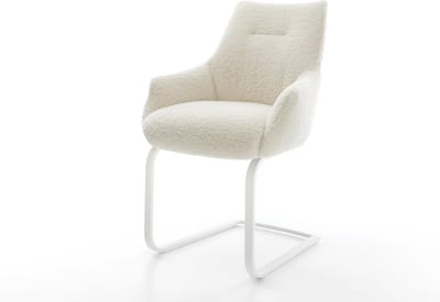Sledestoel Alja-Flex met armleuning sledemodel vlak wit teddy beige pocketveer kern