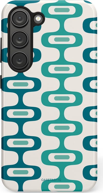 Casetastic hoesje geschikt voor Samsung Galaxy S23 - Dubbellaagse bescherming - Vormen vibe - Fashion Case - Wit Petrol Lichtgrijs Mintgroen