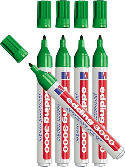 Edding 3000 Permanent Marker - Ronde Punt 1,5-3 mm - Groen - Vulbare Viltstift - Geurloze Ink - 5 stuks