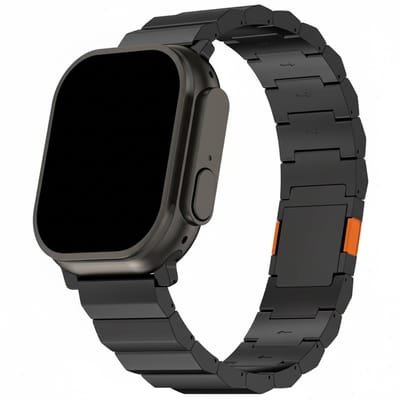 Titanium bandje - geschikt voor Apple Watch series 1/2/3/4/5/6/7/8/9/10/11/ SE (1,2,3) / Ultra (1,2,3) met maat 44 mm / 45 mm / 46 mm / 49 mm - luxe band - zwart oranje