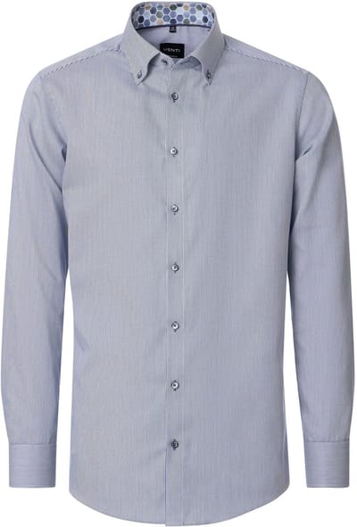 VENTI modern fit overhemd - twill - donkerblauw gestreept - Strijkvrij - Boordmaat: 42