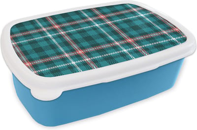 Broodtrommel Blauw - Lunchbox - Brooddoos - Plaid - Schotse ruit - Patronen - Blauw - Roze - 18x12x6 cm - Kinderen - Jongen