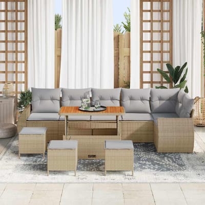 vidaXL - Tuinbank - Set - 10 - st - 10-Aantal - zitplaatsen - Beige - en - Lichtgrijs
