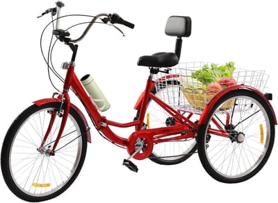 Volwassen Driewieler - Opvouwbare Fiets - Boodschappen Doen - Met Grote Mand - 24 Inch Wielen - Rood