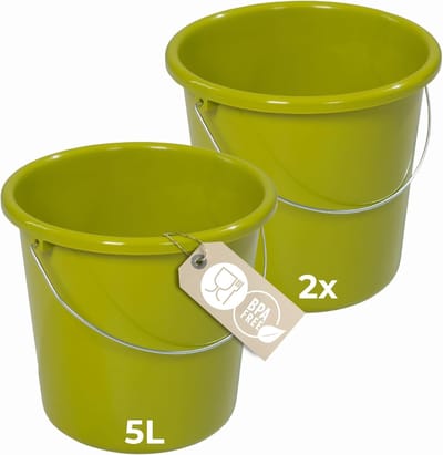 Novaliv 2 stuks emmer 5L groen met maatverdeling - schoonmaak emmer 5 liter? 22,5 cm Praktische alleskunner met schaalverdeling voor huishouden & tuin ideaal als huishoudemmer, wateremmer, dweilemmer, emmer