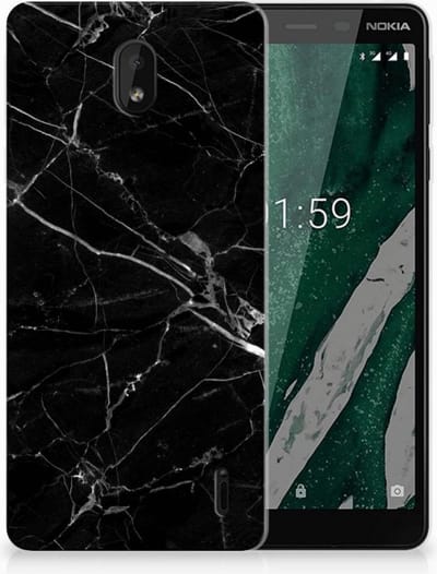 Nokia 1 Plus TPU Siliconen Hoesje Marmer Zwart - Origineel Cadeau Vader
