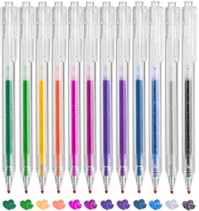 Ainy Glitterpennen set van 12 kleuren | Kleurrijke glitter tekenen | Tekenset voor kinderen en volwassenen | Knutselen accessoires voor meisjes en jongens | Bullet journal stiften | Handlettering markers | Pigment liner | Calligraphy pennen