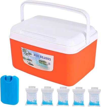 Koelbox met ijszak - Draagbare koeler - Outdoor avonturen - Lekvrij en voedselveilig - 8 liter - Oranje