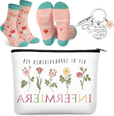 Leuke Bedankset voor Verpleegkundigen met Grappige Sokken, Cosmetica Tas en Motivatie Sleutelhangers voor Feestjes en Geschenken