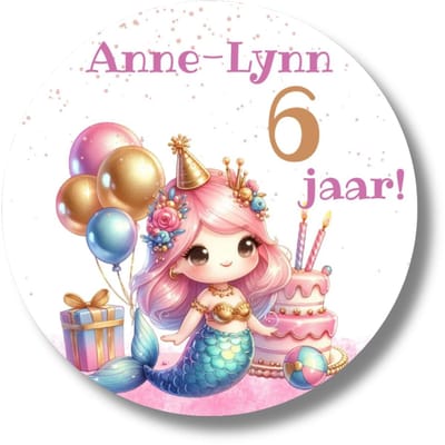 Gepersonaliseerde Zeemeermin Stickers Verjaardag - Met Naam en Leeftijd - Traktatie Meisje - Set van 20