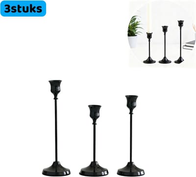 3 stuks - Kandelaars - Eigentijdse stijl - Voor tafeldecoraties - Romantische diners, bruiloften en feesten - Kerstdecoraties - Zwart
