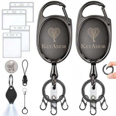 2x Heavy-Duty Dyneema Koord Uittrekbare Sleutelhangers met Badgehouders - Broekclip Trekkoord Skipashouder voor Dames/Heren - Karabijnhaak Skipas Badge/Sleutels - Pashouder/Kaarthouder Sleutelkoord - Keycord\Keykoord Afrolmechanisme - Clip ID Houder