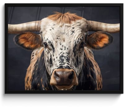 Poster in lijst - Fotolijst 80x60 cm - Posters - Stier - Kleurrijk - Hoorns - Posterlijst zwart - Decoratie - Wanddecoratie woonkamer - Muurdecoratie slaapkamer