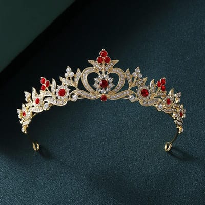 Barok Gouden Kleur Rode Kristallen Tiara's en Kronen Strass Bruidsdiadeem Kroon Tiara Voor Vrouwen Bruiloft Haaraccessoires Sieraden black