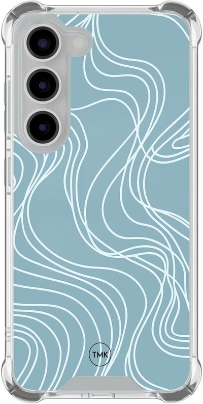 Shockproof hoesje geschikt voor Samsung Galaxy S23 - Soft blue waves - Schokbestendig - Verhoogde randen - TPU case - Extra Sterke Back Cover - Geometrisch patroon - Transparant, Blauw