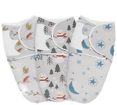 3-delige baby-inbakerdekenset - Inbakerdekens voor pasgeborenen - Voor jongens en meisjes - 0-3 maanden - Organic Essentials - Verstelbaar - Babyslaapzak-56*73cm-Donkergrijs