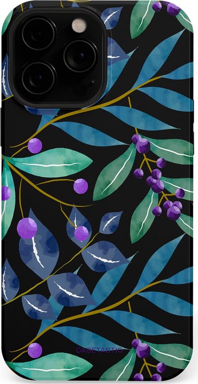 Casetastic hoesje geschikt voor Apple iPhone 13 Pro Max - MagSafe - Dubbellaagse bescherming - Besjes fantasie - Fashion Case - Zwart Petrol Saliegroen