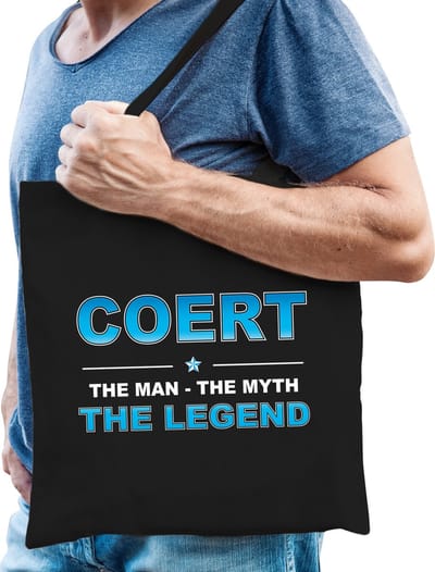 Naam cadeau Tasje voor Coert - The man, The myth the Legend - katoenen - zwart - verjaardag - vaderdag - collega - vriendin