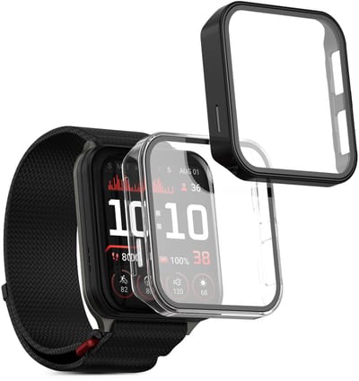 kwmobile 2x cover geschikt voor Garmin Venu X1 - Fitnesstracker cover van gehard glas en kunststof frame set transparant / zwart