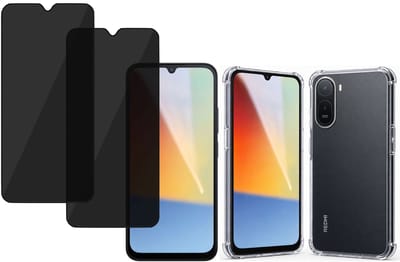 TechNow Hoesje + 2x Privé Screenprotector geschikt voor Xiaomi Redmi A7 Pro 4G Hoesje Screenprotector - Privacy Tempered Glass - Case Transparant
