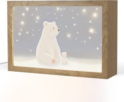 Nachtlampje 30x20 cm - Kinder lampje - Ijsbeer - Sneeuw - Sterren - Blauw - Tafellamp kinderkamer - Slaapkamer lamp - Bedlamp kinderen - Kinderlampje stopcontact - Wandlamp babykamer - Nachtlampjes