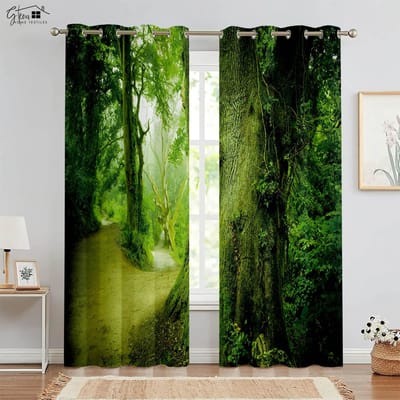 Bos bos 3D geprinte gordijnen landschap groen zonlicht esdoornblad natuur vitaliteit B&B hotel slaapkamer woonkamergordijnen W50xH130(CM)x2PCS&Grommet Top