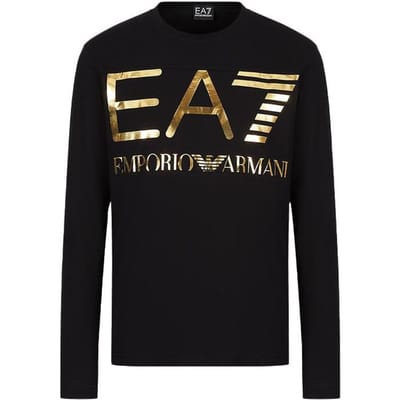 Emporio Armani EA7 FW22 Groot Logo Letter Embleem Ronde Hals Lange Mouwen T-shirt Heren tops Zwart 6LPT25PJ7CZ-0208 S black