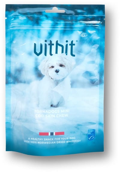 Vitbit hondensnack Tornadogs Kabeljauwhuid sticks mini 70 gr.