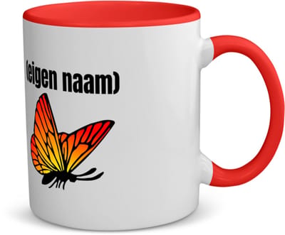 Akyol - oranje vlinder met eigen naam koffiemok - theemok - rood - Vlinder - dieren liefhebber - iemand die houdt van vlinders - verjaardag - cadeau - kado - geschenk - 350 ML inhoud