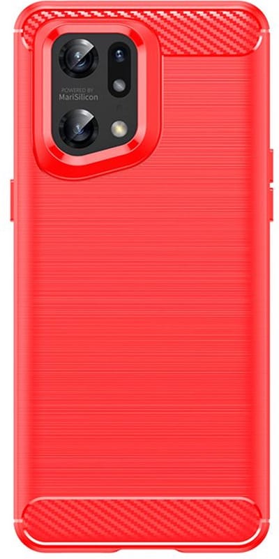 MobyDefend Hoesje - Geschikt voor Oppo Find X5 Pro - TPU Backcover - Geborstelde Metaal & Carbon-Look - Rood
