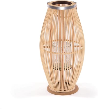 Bamboe lantaarn Zya | met handvat en glazen inzetstuk | houten kandelaar, windlicht, decoratieve lantaarn voor overdekte balkon of woning | Grootte: 60 cm