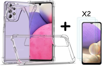 Hoesje Geschikt Voor Samsung Galaxy A33 5G Hoesje transparant Anti Shock silicone Hoesje Geschikt Voor Samsung Galaxy A33 5G hoesje silicone Backcover Hoesje Geschikt Voor Samsung Galaxy A33 Screenprotector Glazen 2 pack