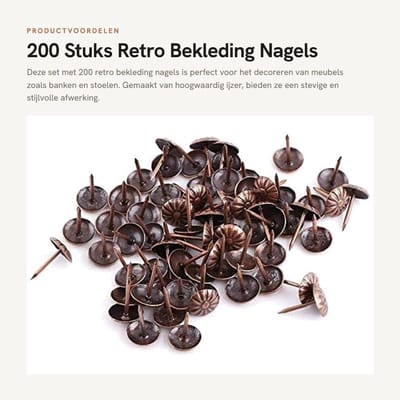 Dailygoods- Nagels 200 stks - Bekleding Nagels - Meubelnagels - Retro Spijkers - Antiek Bronzen Spijkers - Hoogwaardig Ijzermateriaal