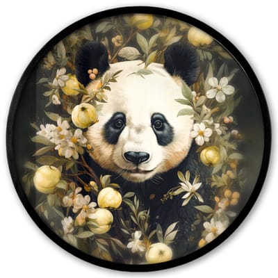 Poster in lijst Rond - Fotolijst 40x40 cm - Posters - Panda - Pandabeer - Wilde dieren - Natuur - Bloemen - Ronde posterlijst zwart - Decoratie - Wanddecoratie woonkamer - Muurdecoratie slaapkamer