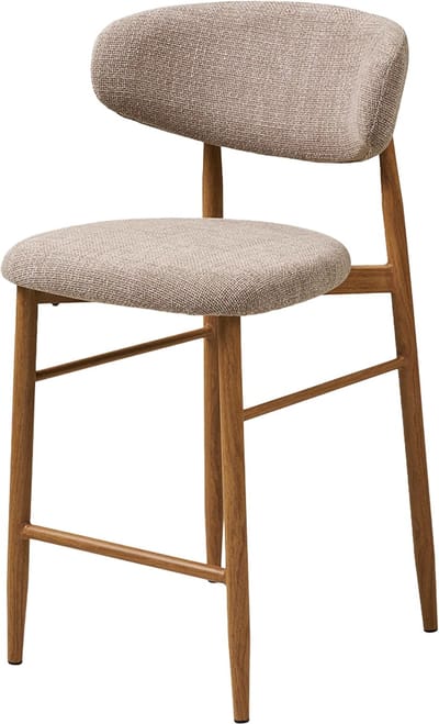 Nolon Jolien Barkruk 65 cm Taupe Mixed - Met Stoffen Zitvlak - Houtlook - Naturel Onderstel