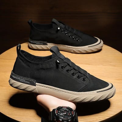 Nieuwe Lente Ademende IJszijde Oude Peking Stoffen Schoenen Koreaanse Stijl Trendy Veelzijdige Schoenen Heren Casual Canvas Schoenen 44 black