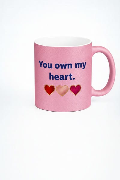 Valentijn Mok Roze Glitter 'You Own My Heart' met Liefdesharten - Romantisch Cadeau