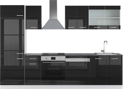 Vicco R-Line Complete keukeneenheid – 300 cm, WB Antraciet Zwart hoogglans/wit