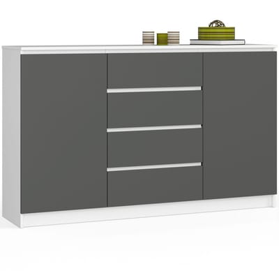 Ladekast K160 met 4 Lades en 2 Deuren / AKORD Furniture Factory / Wit - Grafietgrijs / 160 x 99 x 40 cm