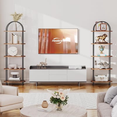 Industriële 5-Laags Boekenplank met Gebogen - Bruin - Gebogen Ontwerp – Houten Metalen - Medahomestore