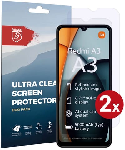 Rosso Screen Protector Geschikt voor Xiaomi Redmi A3 | Ultra Clear Duo Pack | TPU Folie | Case Friendly Beschermfolie | 2 Stuks