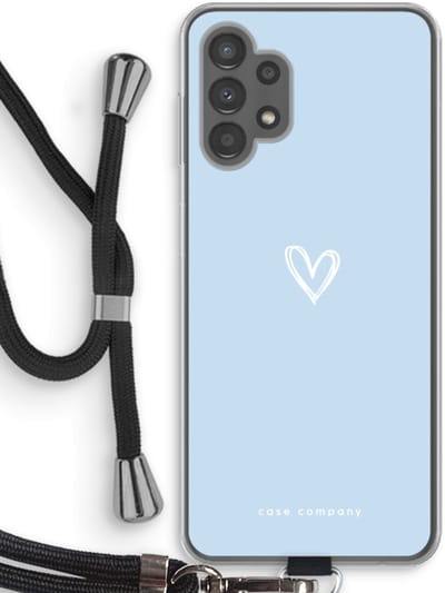 Case Company® - Hoesje met koord geschikt voor Samsung Galaxy A13 4G hoesje met Koord - Klein Hart Blauw - Telefoonhoesje met Zwart Koord - Bescherming aan alle Kanten en Over de Schermrand