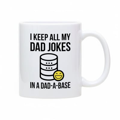 330ml Grappige Dad Joke Mok – “Ik Bewaar Al Mijn Dad Jokes in een Dad-a-Base” – Cadeau voor Vader & Programmeur